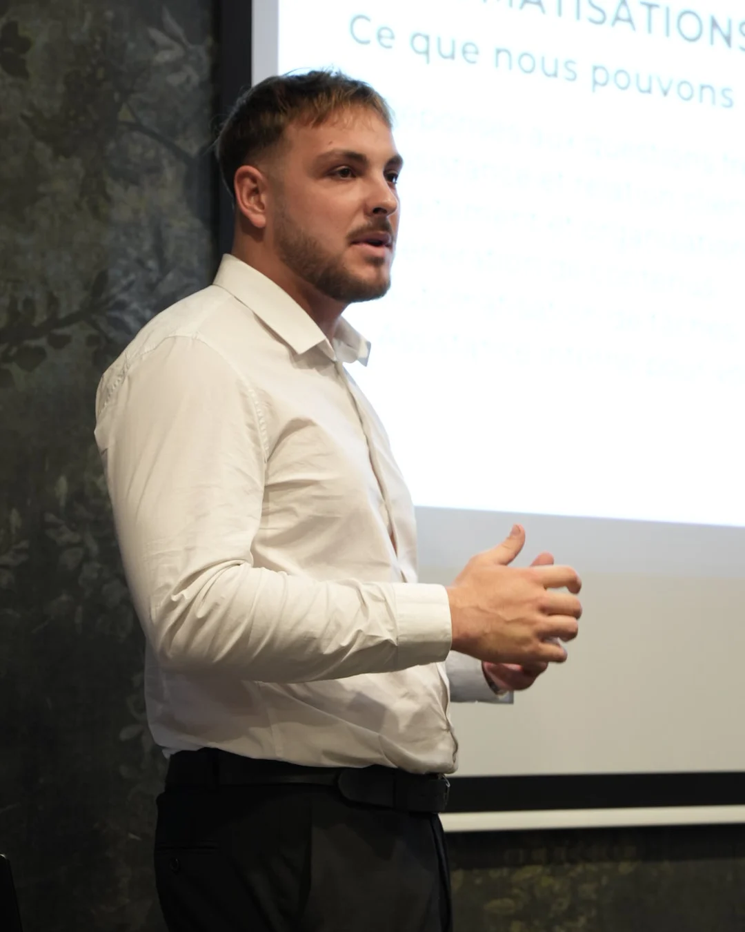 Lucas Farinet, co-founder of FZ Connect, speaking at a conference